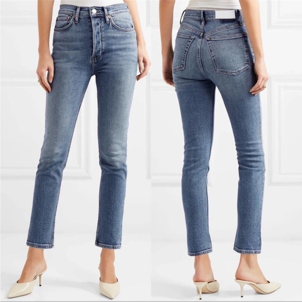 Re/Done Originals High Rise Ankle Crop Jean Mid 80s Wash Size 28 Button Fly